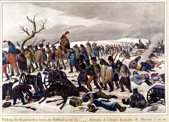 1812年、モスクワのフランス軍から撤退したもの。19世紀のエングレーヴィング。