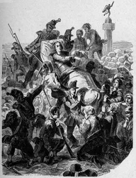 革命1848年。"1848年、大司教ドニ・アフレ（1793-1848）が傷つき、担架に乗せられる"