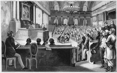 Revolution in Wien 1848 - 1848年7月、オーストリア・ウィーンのスペイン乗馬学校で開催された第1回オーストリア制憲議会（Reichsversammlung）の会議。