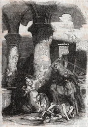 ロドモンの大虐殺 les habitatnts de Paris - Ludovico Ariostoの "Roland furieux" (Orlando furioso) (16世紀)からの1851年の版画、通称アリオステ - トレッサン伯爵がイタリア語から翻訳し、ギュスターヴ・ハーバードが出版した版 185