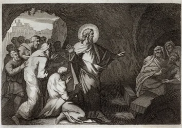 ロイアモント聖書、新約聖書。イエス・キリストによるラザロのよみがえり。1811年のイラスト。