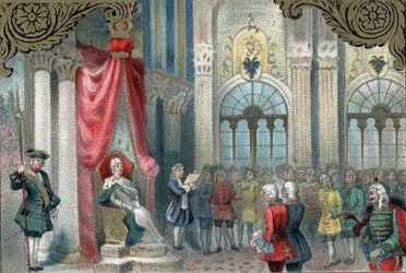 ロシアの近代化政策ロシアのエカテリーナ2世（1729-1796）は、ロシア帝国の再編成を宣言する。1785年には帝国の貴族たちにはるかに多くの権限と権利を与えた。19世紀末のクロモリ写真。