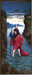 聖人クリストファー匿名の絵画、木に油彩、プリミティブ