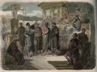 アテネで説教する聖パウロ-アテネでの聖パウロの予言-エアロパージュでのパウロの演説」 古代ギリシャの哲学者たちが集うアテネのエアロパージュでのタルソスのパウロ-彫刻-。