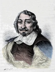 サミュエル・ド・シャンプラン（Samuel de Champlain）：フランスの探検家、植民者（1567-1635）。カナダの植民者。モンコルネの本格的な肖像画の後、1830年に制作されたエングレーヴィング。