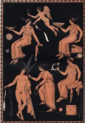 エレウシスの秘儀の礼拝場面 - 古代ギリシアのエレウシスを拠点とするデメテルとペルセポネの信仰における入信の場面 - 『宇宙のすべての民族の慣習と風俗、または統治の歴史』からの版画
