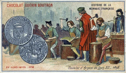 ショコラ・ゲラン・プトロン社のHistoire de la Monnaie Françaiseシリーズ。クロモリトグラフ 19世紀ルイ12世の銀製キャバロット1498