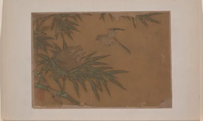竹の巣に七羽の鳥（11枚からなるアルバムの中の細密画；絹本、墨、彩色）