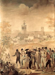 スペイン独立戦争（1808-1814）：マンレサに近いフランス人が逮捕される、匿名の絵。