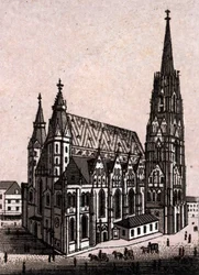 世界図説168景」に掲載されているオーストリア・ウィーンのシュテファン大聖堂（St.Stephen or Stephansdom or St.Stephane or St.Stephan Kirche） 年代不詳（19世紀末）。