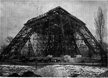 1888年3月初めのパリのエッフェル塔建設状況、雑誌 "la jeunesse "のエングレーヴィング。
