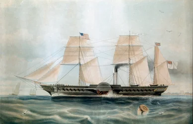 1840年の蒸気船ブリティッシュ・クイーン号（19世紀のプリント