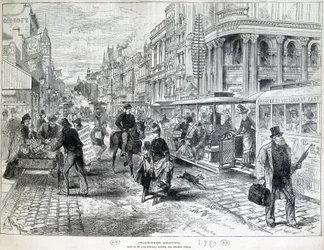 街の風景、1889年のメルボルンのコリンズ・ストリート。