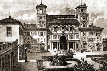 ヴィラ・メディシスのテラスとファサード。ツール・ド・モンド1870年前期のフランシス・ウェイ1864-1869年の旅。