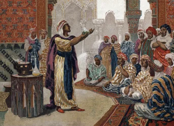 アラブの錬金術師ゲベール(Jâbir ibn Hayyan) (v721-v815), einching chemistry.バルセロナ 1881