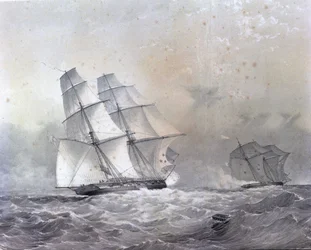 ネグリエ・ガブリエル号を追いかける16門のHMS Acorn brigantine