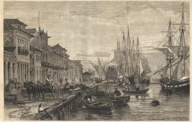 サン・ペドロ・ド・リオ・グランデ・ド・スル（ブラジルの海港）のボア・ビスタ埠頭 - Le quai de Belle-Vue, a San Pedro de Rio Grande (Brazil) - Captaincy of Sao Pedro do Rio Grande do Sul - Engraving from "The Illustrous Universe" 1866