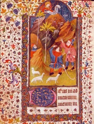 羊飼いたちへのお告げ ミニチュア カスティーリャのイザベラ（カトリック教徒のイザベラ・イエーレ）の時祷書（1451-1504） 15世紀 セビーリャ、ビブリオテカ・コロンビナ
