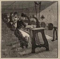 宝石細工の技術：ダイヤモンドのファセットと研磨。Adolphe BITARDの "Les arts et metiers illustres "に掲載された1885年のエングレーヴィング。