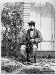 シャンパーニュワインの瓶詰め作業。1864年に描かれたもの。