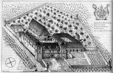クロ・ド・ヴージョの建物（コート・ダルモール、21）、古代のエングレーヴィングによる。"Le Journal de la jeunesse "に掲載された版画