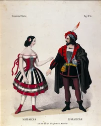 ジュゼッペ・ヴェルディ（1813-1901）のオペラ「リゴレット」の第3幕に登場するマッダレーナとスパラフーチェ。