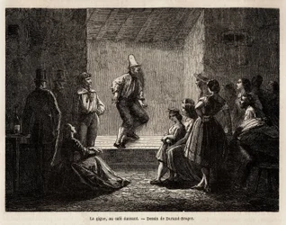 L.Simonin著『An excursion to the poor neighbourhoods in 1862』の挿絵としてDurand Bragerが描いた、ダンスカフェでのジッター。エドゥアール・シャルトン編『Le tour du monde』に掲載された図版