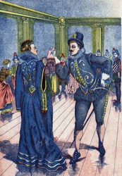 王様の息子がシンデレラを踊らせる。フランスの作家、シャルル・ペロー（1628-1703）の物語「シンデレラ」の挿絵。イメージ：Marcel Vagne, Jarville Nancy, undated (19世紀後半).