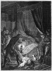 ロシア皇帝パーヴェル1世の殺害、1801年3月 - 挿絵1882-1884 - 退位書への署名を強いられた後、聖ミハイル宮殿の自室で暗殺されたロシア皇帝パーヴェル1世ペトロヴィチ（1754-1801） - 挿絵1882-1884
