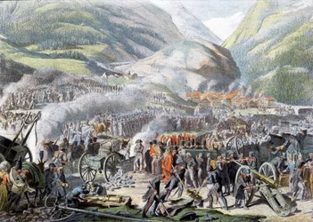 1800年5月16日、ナポレオン軍によるセントバーナード山の通過 - リトグラフ