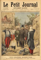 共和国大統領フェリックス・フォール(1841-1899)は、大演習中のラングレの軍隊を訪問し、訪問者全員に伝統的に、兵士のスープを味わっている。1895年9月22日、「Le petit journal」誌に掲載されたエングレーヴィング。セルバのコレクション。