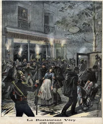 1892年3月30日、無政府主義者Francois Koenigstein dit Ravachol（1859 - 1892）の襲撃による爆発事故後のレストラン「Very」（パリのマゼンタ大通り24番地）の様子。"The Petity Journal "にて