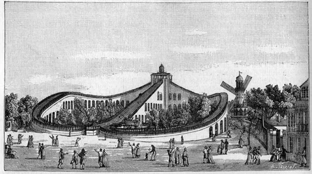 1821年、パリのボージョン庭園のジェットコースター。ネイチャー」で。科学とその芸術・産業への応用についてのレビュー"1888
