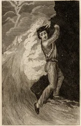 ダニエル・デフォー（1660-1731）の「ロビンソン・クルーソーの冒険」に挿入された版画「ロビンソン・クルーソーの難破船」、la librairie d