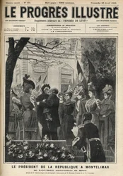 共和国大統領のモンテリマール（フランス・ドローム地方）への旅。エミール・ルベ（1838-1929）とその母親。1899年4月の「The illustrious progress」に掲載されたエングレーヴィング。