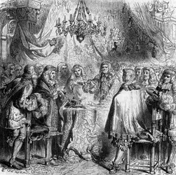 エクス・ザ・チャペルを扱う。1668年5月2日にフランスとスペインの間で調印され、脱植民地化戦争を終結させ、フランドル地方をフランスに譲渡した。1866年のエングレーヴィング。