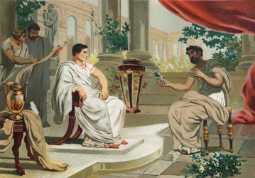 ヴェスパシアヌス（ラテン語でTitus Flavius Vespasianus）と長老プリニウス。バルセロナ 1877年長老プリニウス(23-79)-。