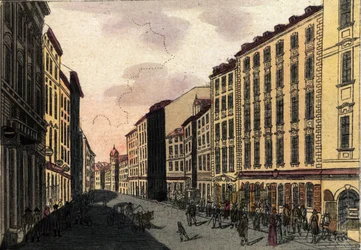 オーストリア、ウィーンのコールマルクト通りの眺め 1820年の版画