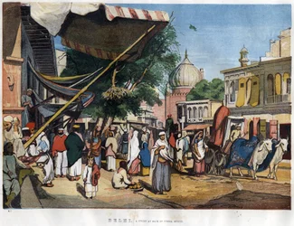 The Illustrated London News」（1857年11月28日）に掲載された1857年のインド、モスキージュマ・マスジド付近のニューデリー市街の眺め。