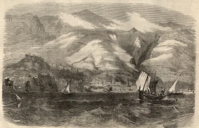 ポルトガルのマデレ島にあるフンシャルの街の風景。2月29日付「The Illustrated London News」に掲載された版画