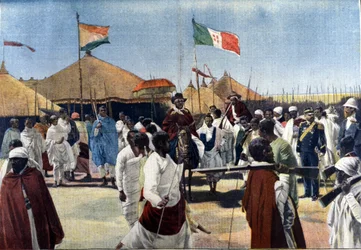 メネリク2世（1844-1913、エチオピア国王）のイタリア全権大使チッコディコラ大統領への訪問