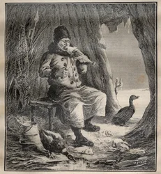 シャルル・ラボー（1856-1944）の旅行記。魚を食べるシベリアのオスティアック（ハンティまたはハンテ） - Engraving In "La Science francaise