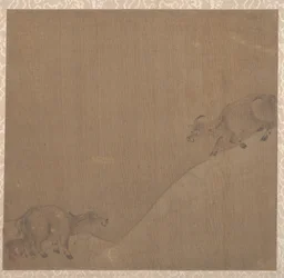 水牛（アルバムリーフ、絹にインク）