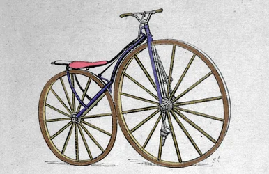 木製ヴェロシペードの模型。ピエール・ミショーは1860年代初頭にペダルを発明した。