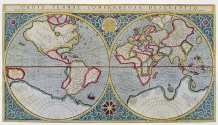 メルカトールの世界地図（1587年）-アムステルダムの「Gerardi Mercatoris Atlas sive Cosmographicae meditationes de fabrica mundi et fabricati figura」による。
