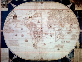 航海士Sebastiano Caboto(Sebastien Cabot)(1476-1557)の世界地図1544年。パリ、B.N.