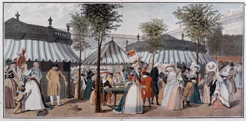 王宮の庭園を歩く世界（18世紀後半） - デビュクールの彫刻を模したクロモグラフィー