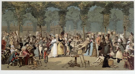 王宮の庭園を歩く世界（18世紀後半） - デビュクールの彫刻を模したクロモグラフィー