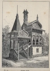 maison russe - ロシアの家 - 1889年のエングレーヴィング（Charles GARNIER氏による「1889年万国博覧会における人間の居住に関する歴史」）1889年パリ中央美術出版社にて