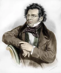 オーストリアの作曲家、フランツ・シューベルト（1797-1828）の肖像。